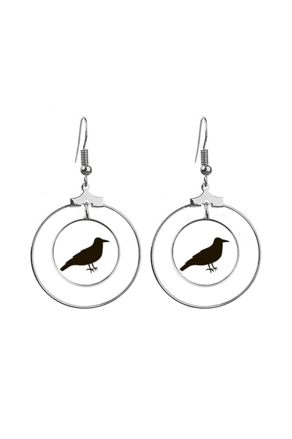 black crow cute animal portrayal earrings dangle hoop jewelry drop circle