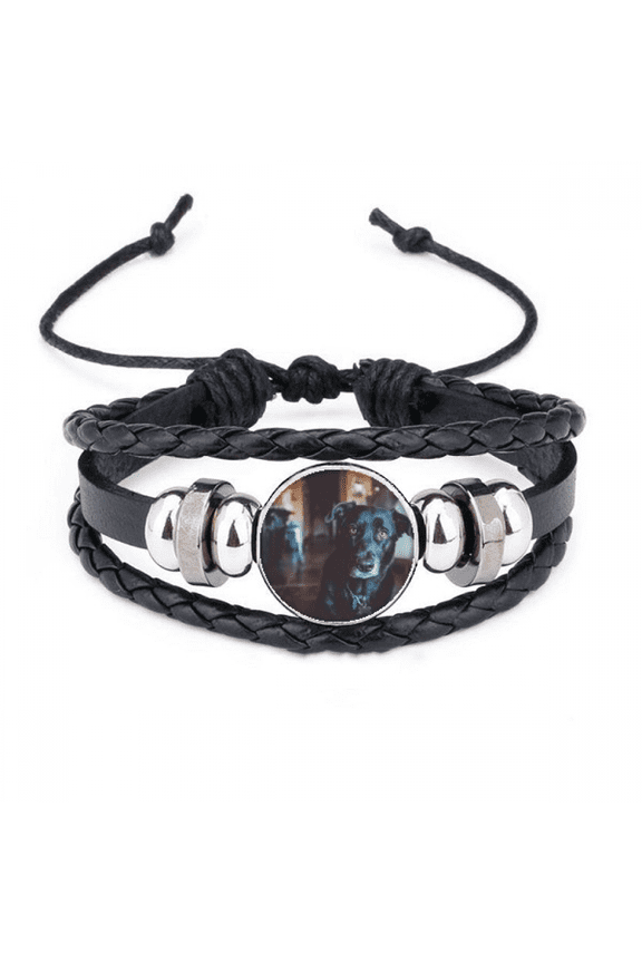black dog pet animal picture bracelet braided leather woven wristband