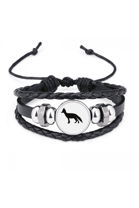 black fox cute animal portrayal bracelet braided leather woven wristband