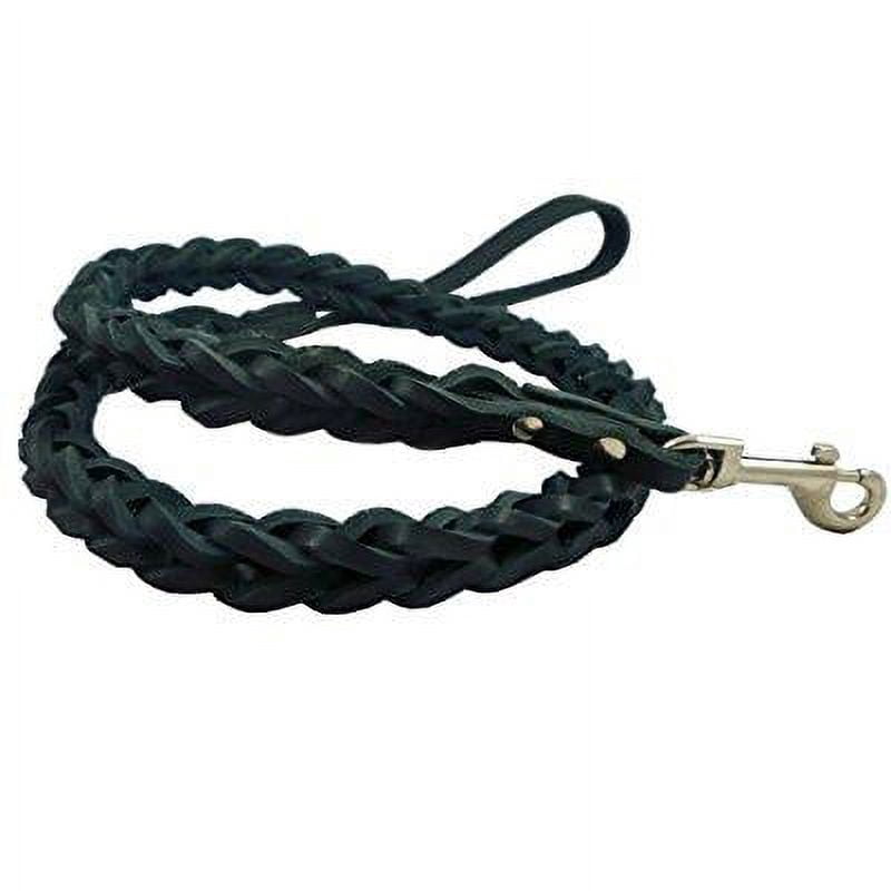 Black Genuine Leather Braided Dog Leash 45" Long 4-thong Square Braid for Medium to Large Breeds