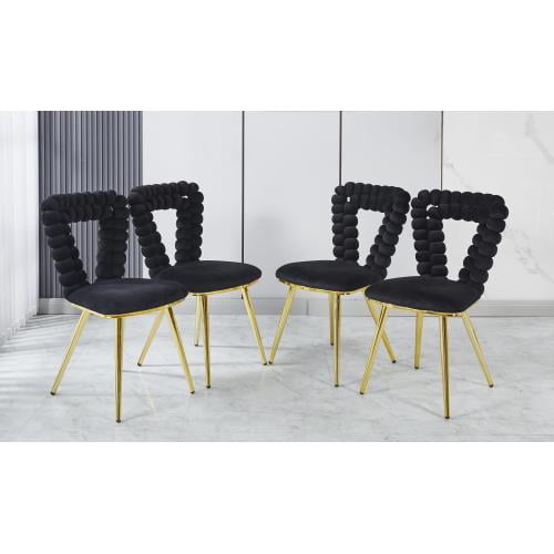 black and gold Modern chair(set of 4 ) with iron tube legs, soft cushions and comfortable backrest, suitable for dining room, living room, cafe,hairball back