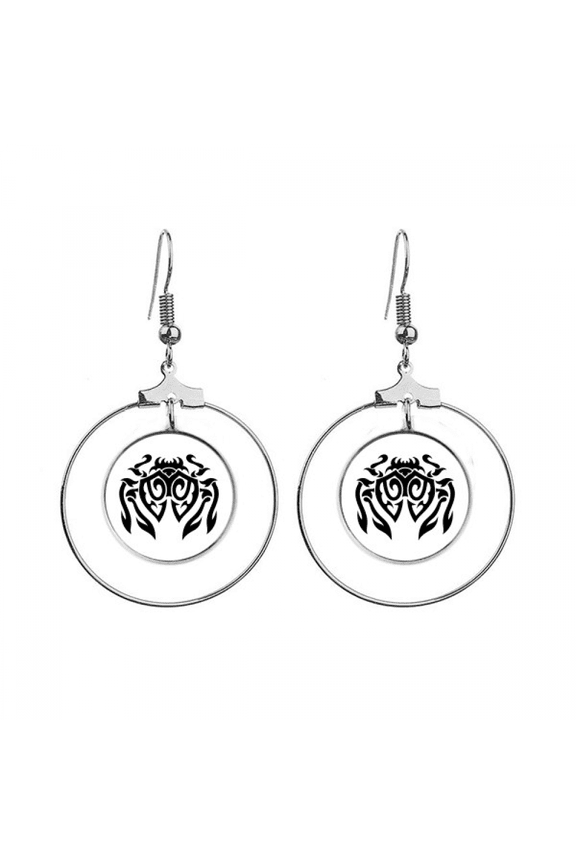 black illustration spider insect pattern earrings dangle hoop jewelry drop circle