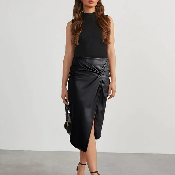 black leather skirt maxi skirt Women's summer trendy Wrap Skirt slim Zipper skirt