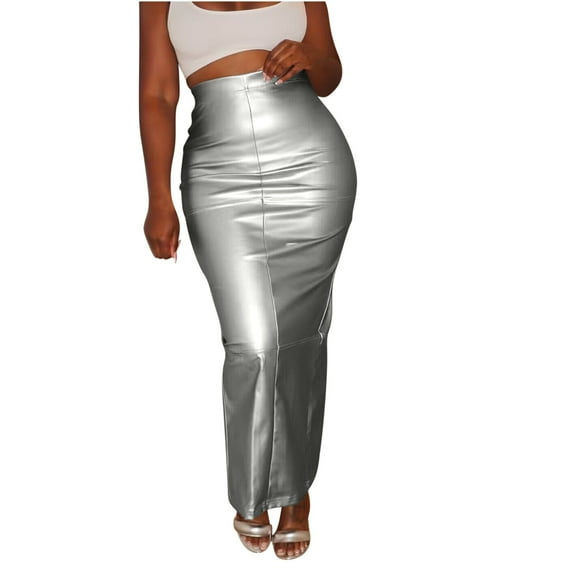 black leather skirt maxi skirt Women's summer trendy Wrap Skirt slim Zipper skirt