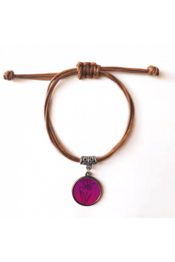 black line lotus flower flower bracelet leather hide wristband brown jewelry