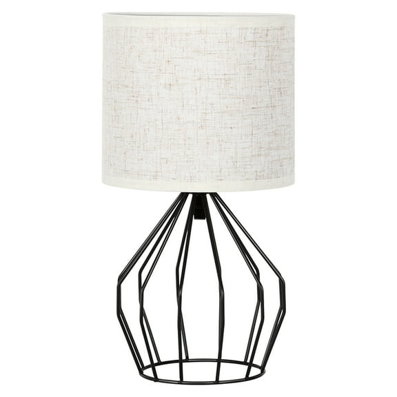 black modern table lamp-minimalist small bed head lamp with hollow base linen fabric lampshade, retro bedside table lamp for bedroom living room side table table children's room