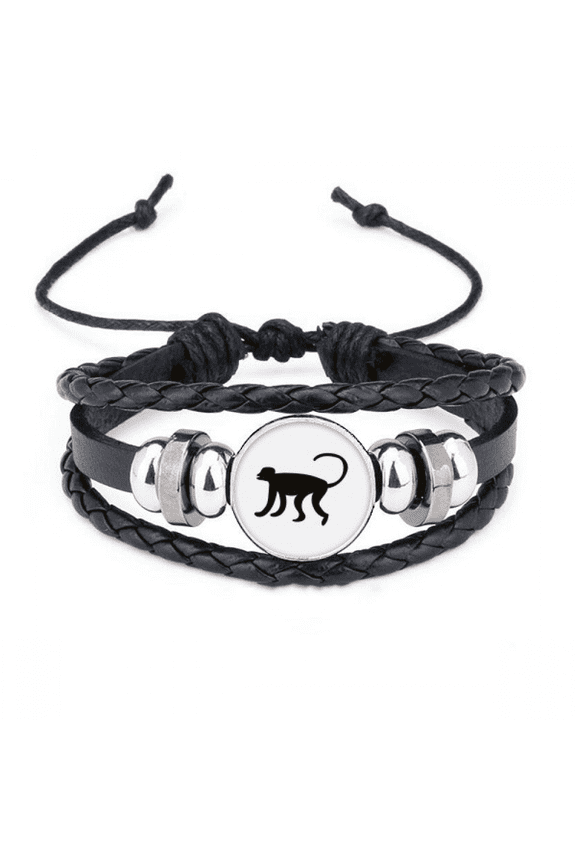 black monkey animal portrayal bracelet braided leather woven wristband