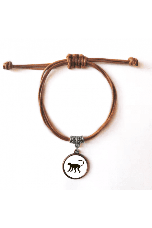black monkey animal portrayal bracelet leather hide wristband brown jewelry