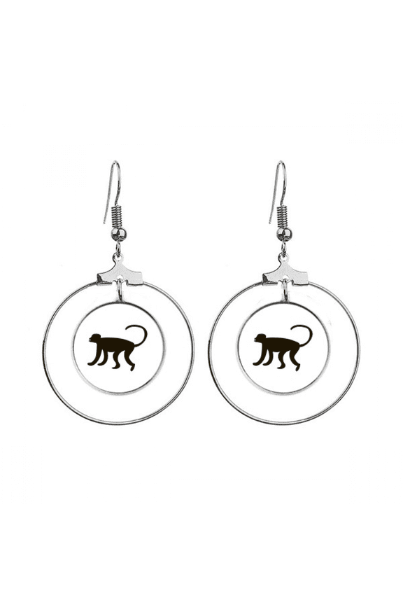 black monkey animal portrayal earrings dangle hoop jewelry drop circle