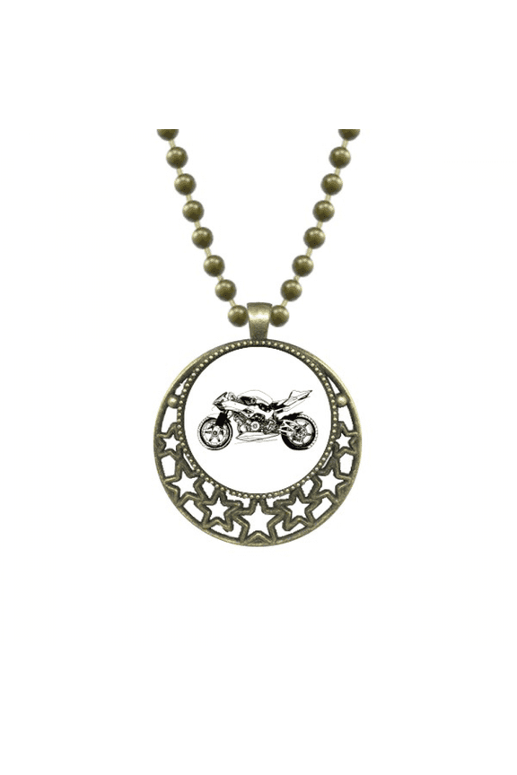 black motorcycle illustration pattern pendant star necklmoon chain jewelry