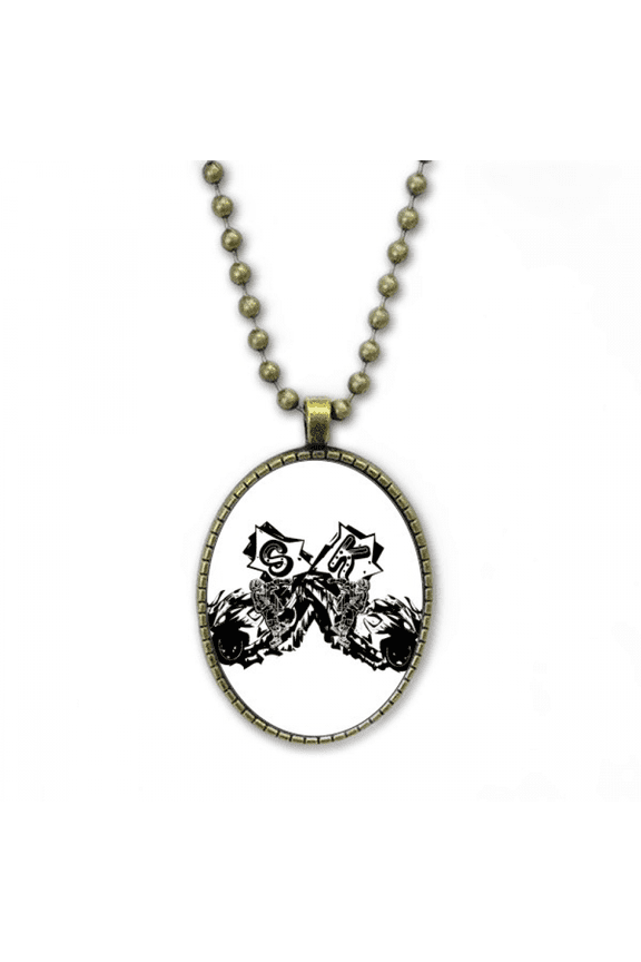 black motorcycle rider motorcycle pattern necklace vintage chain bead pendant jewelry collection