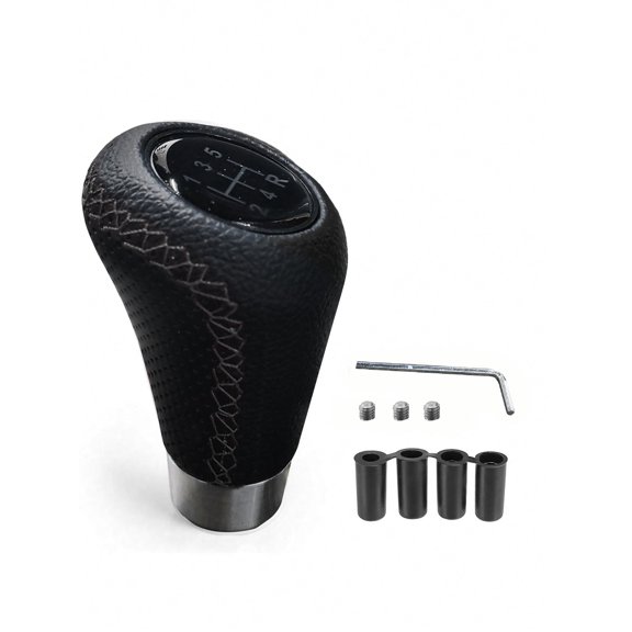 Universal Leather 5 Speed Manual Gear Shift Knob - Shifter Lever Handle Head with Adapters, Black Stitching for Car SUV Modification black