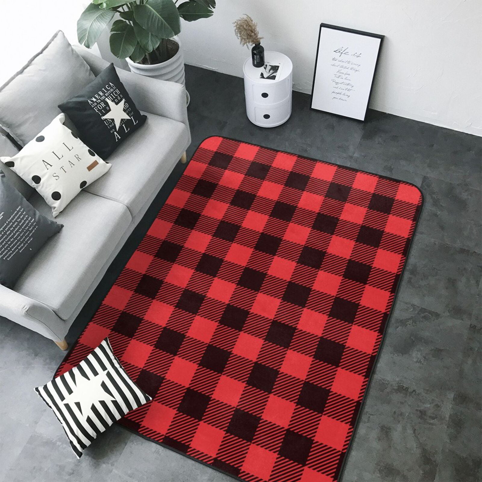 black red buffalo plaid Checkered Area Rugs for Living Room Bedroom ...