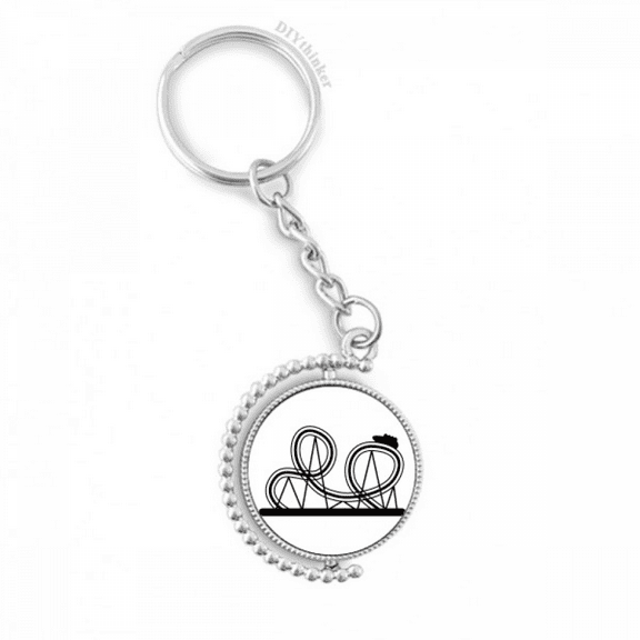 black roller coaster amusement park outline rotatable keyholder disc accessories chain clip