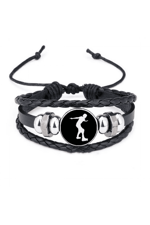 black roller skating sport outline bracelet braided leather woven wristband
