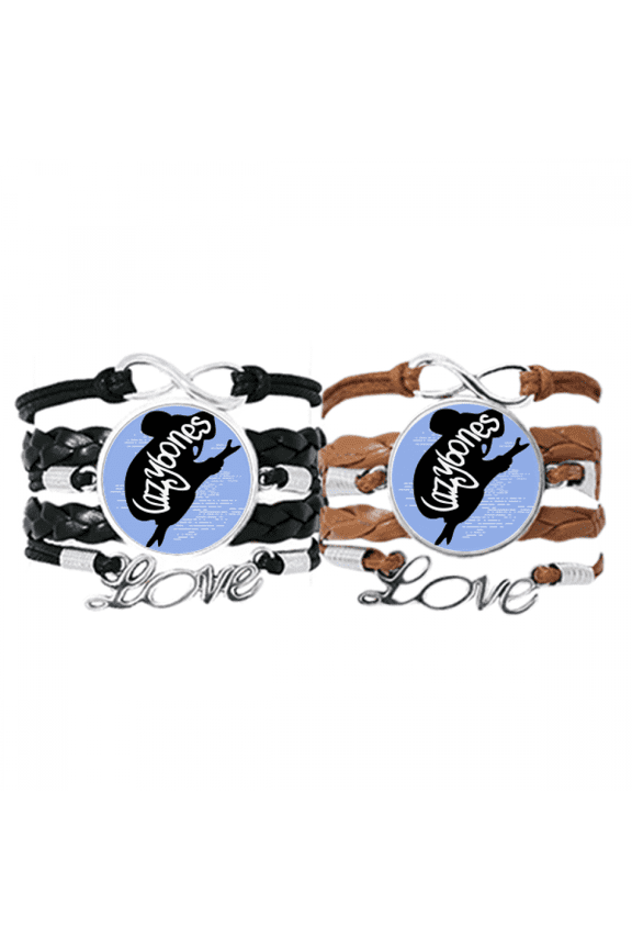 black sloth animal outline natural bracelet hand strap leather wristband double set