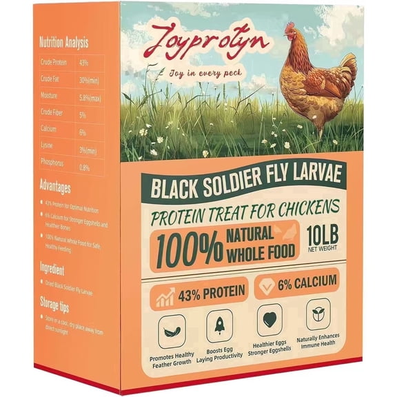 Joyprotyn Dried Black Soldier Fly Larvae Non-GMO High Protein Chicken Feed, 10 lb Bag
