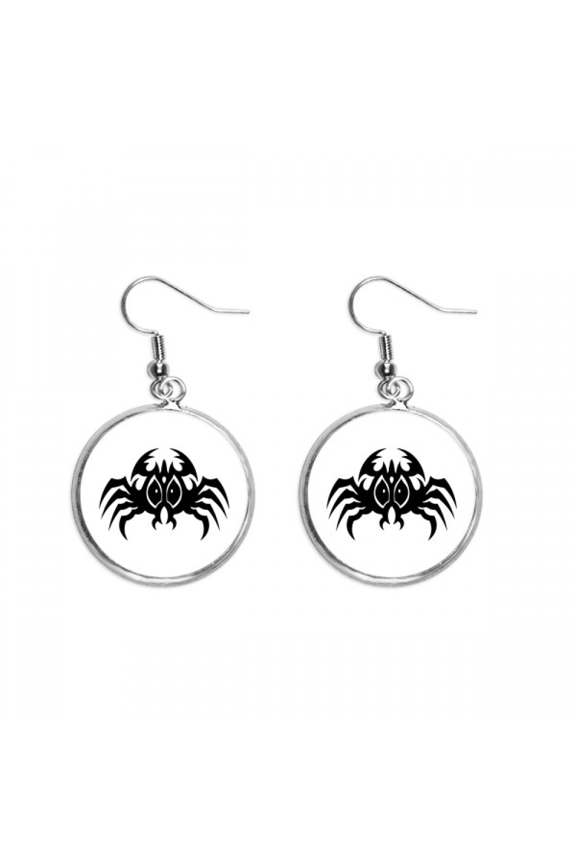 black spider pattern insect illustration ear dangle silver drop ear jewelry woman