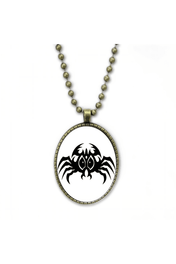 black spider pattern insect illustration necklace vintage chain bead pendant jewelry collection