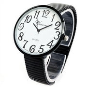 black super large face flat stretch band easy to read watch