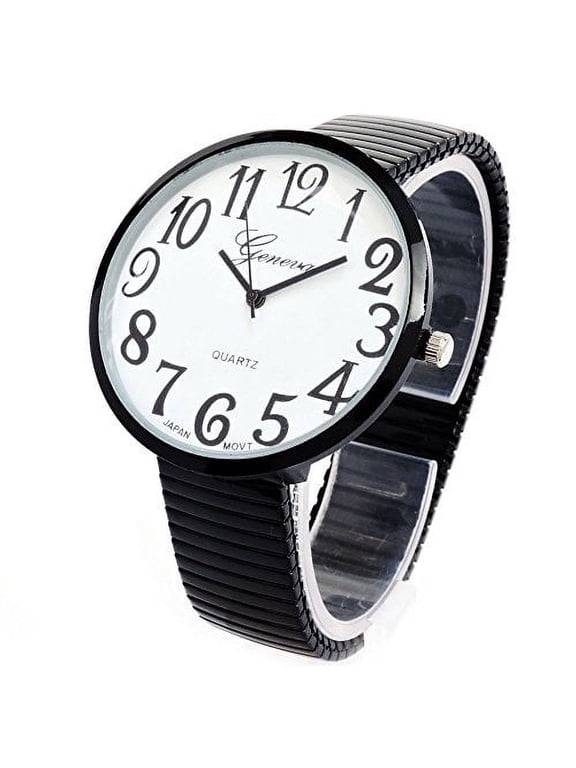 black super large face flat stretch band easy to read watch