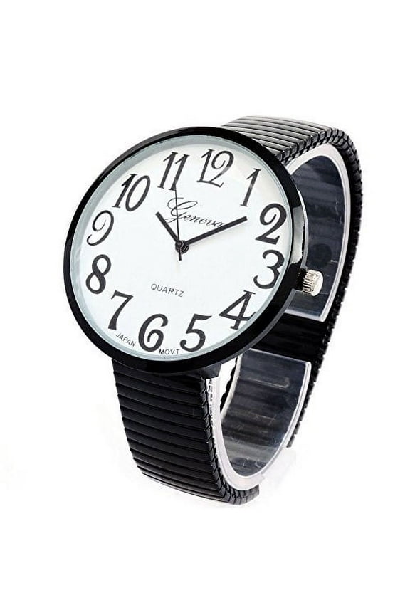 black super large face flat stretch band easy to read watch