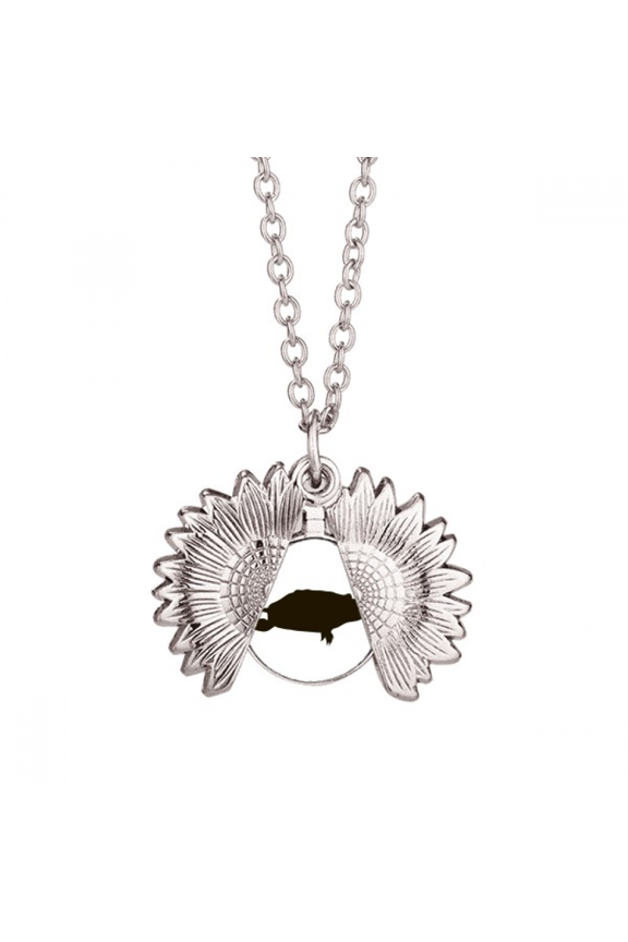 black turtle animal portrayal sunflower necklace pendant locket jewelry