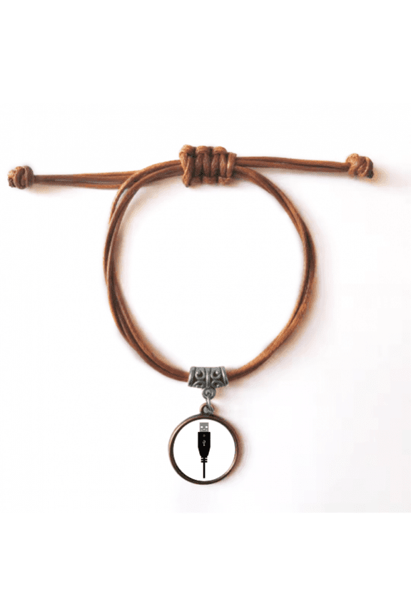 black usb plug charging cable pattern bracelet leather hide wristband brown jewelry
