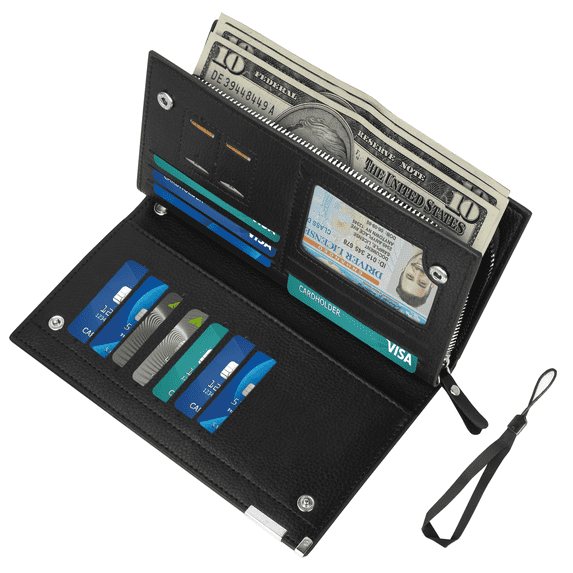 Cshidworld Long Wallets for Men, Genuine Leather RFID Blocking Wallet, Bifold Mens Wallet with Zipper Pockets Large Space with 14 card holers,1ID window and 2 SIM slot