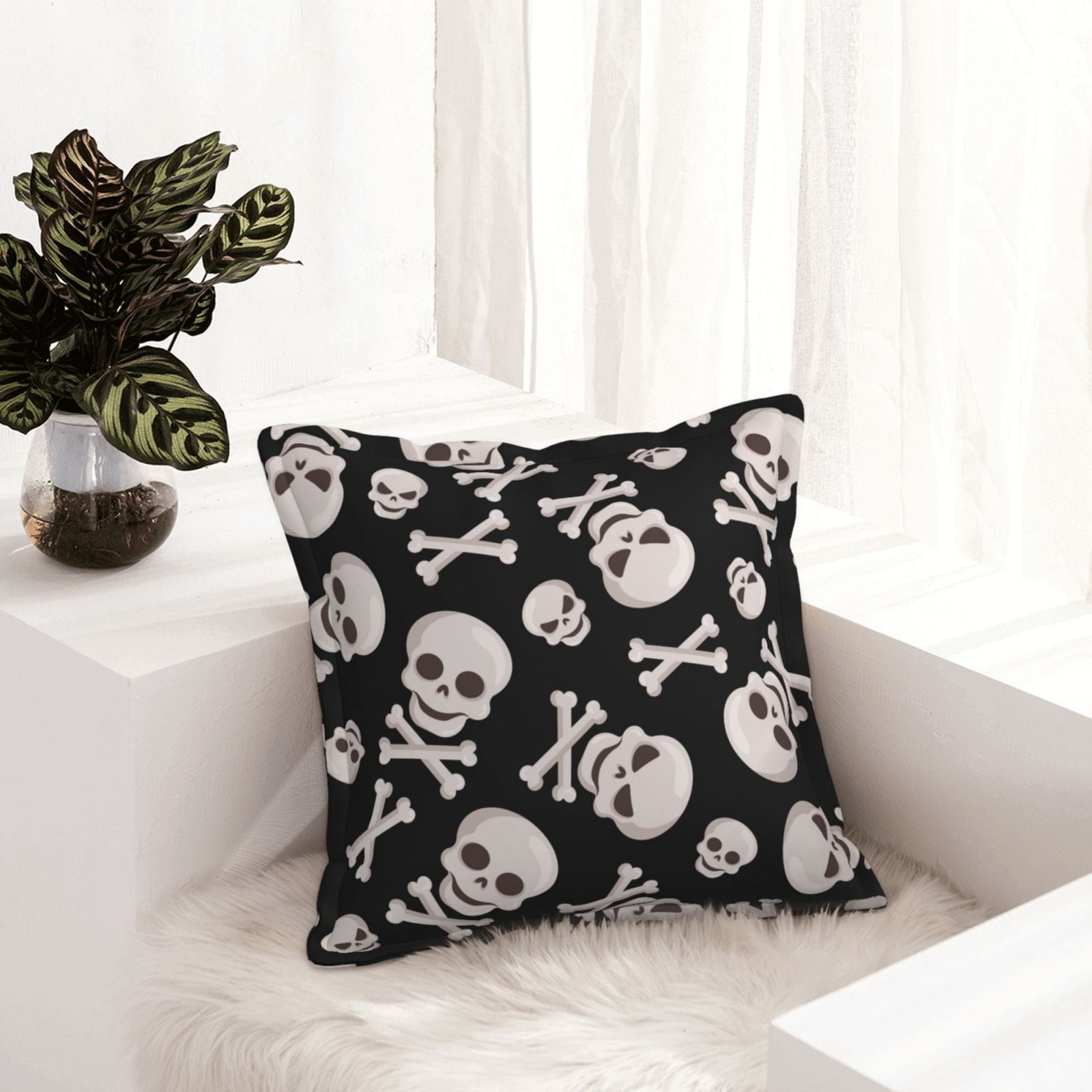 black white Skull bone Leather Throw Pillow Covers, Pillow Covers 20x20