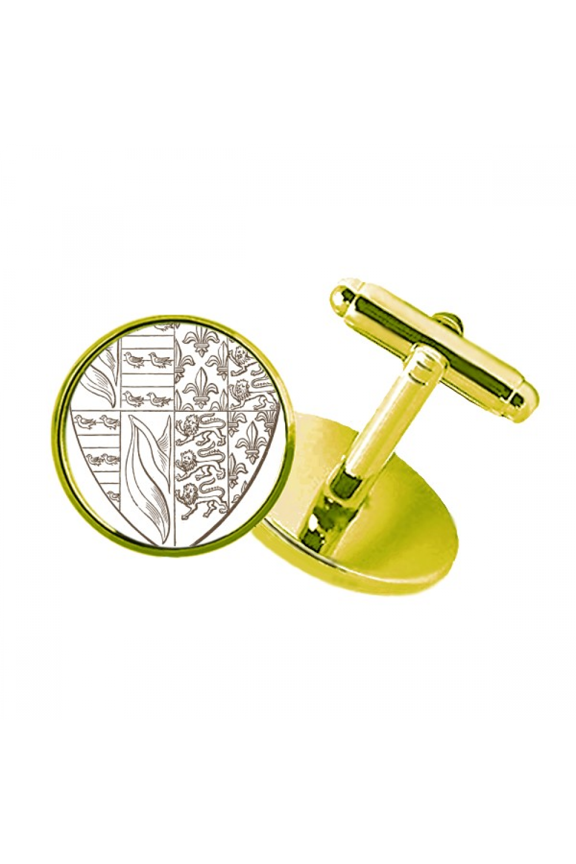 black white art shield lion illustration pattern studded business metal cufflinks en
