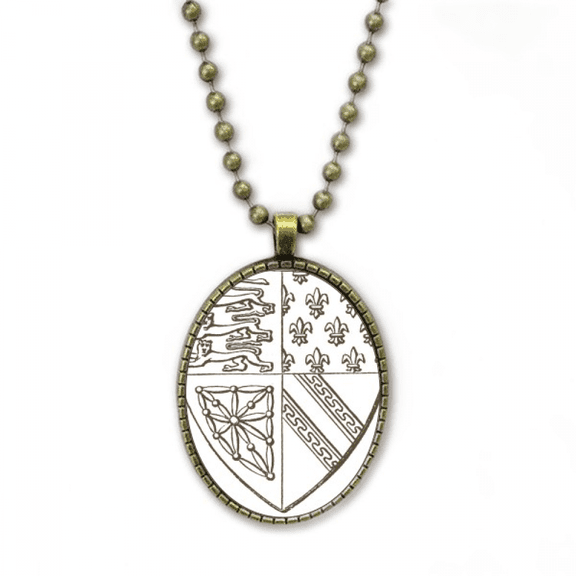 black white baroque art lion shield pattern necklace vintage chain bead pendant jewelry collection