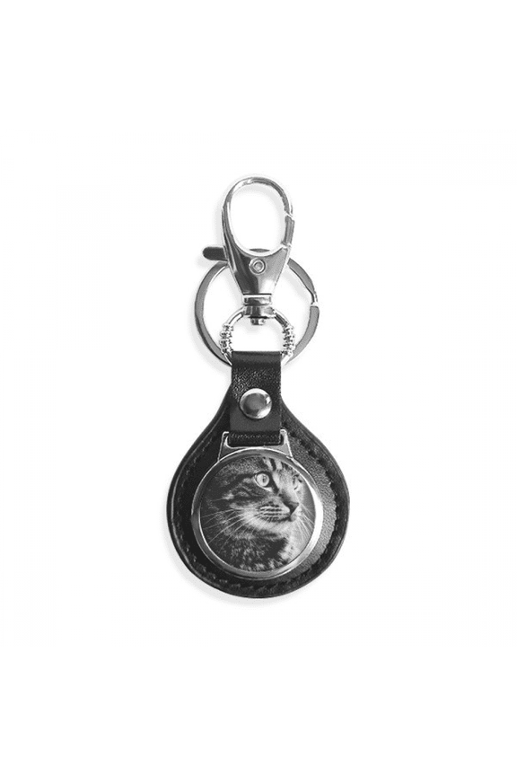 black white cat profile animal key link chain keyholder finder hook metal