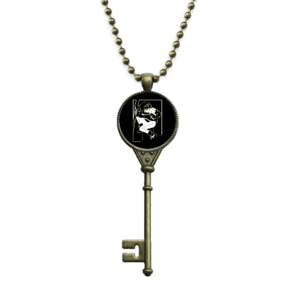 black winter sport skiing illustration key necklace pendant tray ...