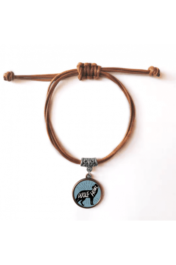 black wolf animal outline natural bracelet leather hide wristband brown jewelry