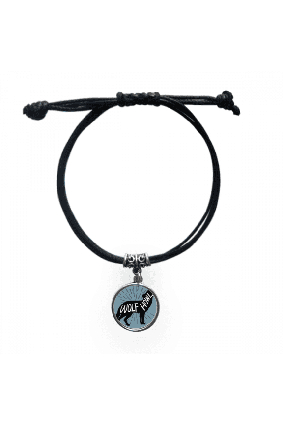 black wolf animal outline natural bracelet leather wristband black jewelry