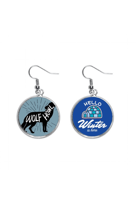 black wolf animal outline natural dangle drop winter ice earring jewelry