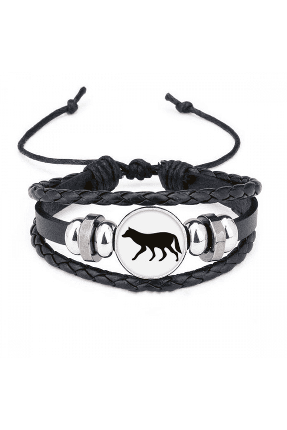black wolf animal portrayal bracelet braided leather woven wristband