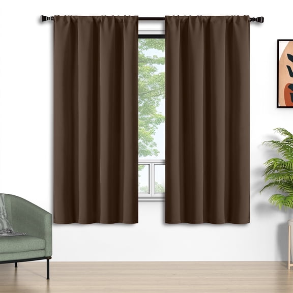 Brown Blackout Curtains 2 Panels Set, 52x72 inch Rod Pocket Room Darkening Curtains, Thermal Insulated Window Drapes Summer Heat, Solid Privacy assured Curtains for Bedroom Living Room