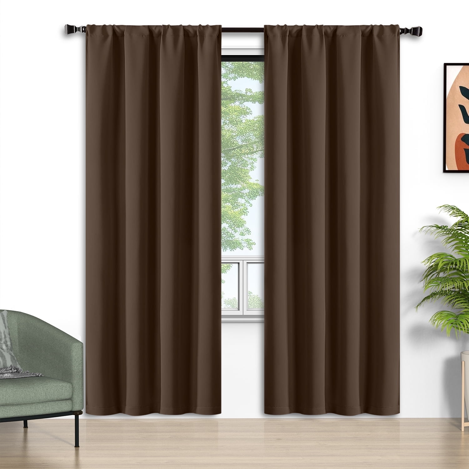 Brown Blackout Curtains 2 Panels Set, 52x84 inch Rod Pocket Room Darkening Curtains, Thermal Insulated Window Drapes Summer Heat, Solid Privacy assured Curtains for Bedroom Living Room