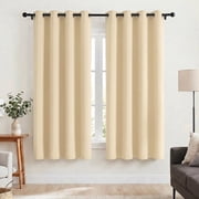 Cshidworld Beige Blackout Curtains Set of 2,Thermal Insulated 52 x 72 Inch Room Darkening Window Drapes with Grommet Top