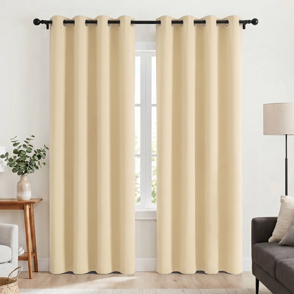 Beige Blackout Curtains 52 x 84 inch, Thermal Insulated Black Curtains Set of 2 Panels, Noise Reduce Room Darkening Drapes for Bedroom, Living Room, Privacy Protection & Energy Saving