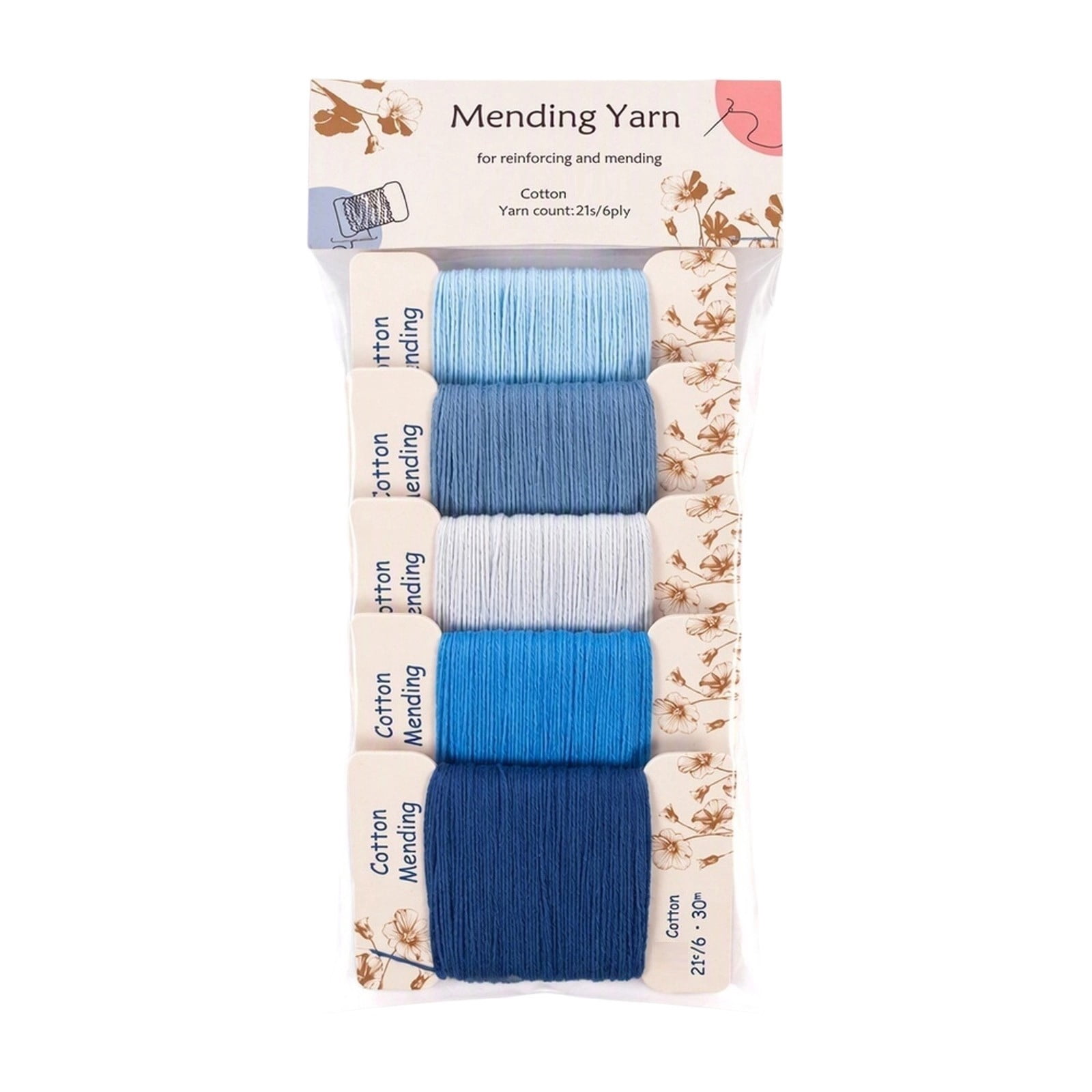 bldnkj Blue Cotton Darning Thread Set, 5 Bundles of 6-Strand Mending ...