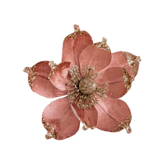 bldnkj Pink Christmas Artificial Magnolia Flower, 20 cm Cloth Floral Ornament for Tree and Wreath