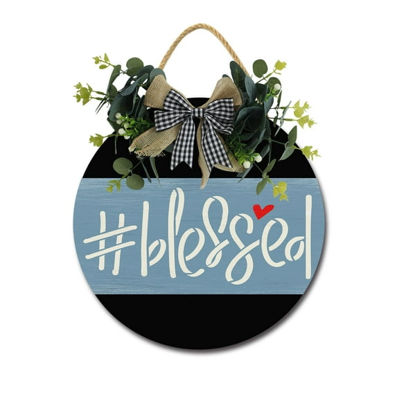 #blessed Sign Front Door Porch Decorations, Round Rustic Wood Hanging Sign for Farmhouse Porch Outdoor Home Holiday Front Door Sign Decor
