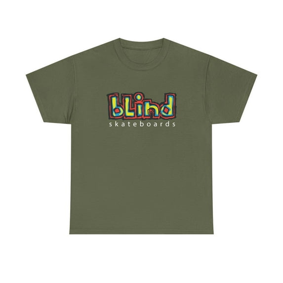 blind skateboards Vintage Logo v1 Yellow Gonz Retro Classic Skate TShirt Print - Military Green / L
