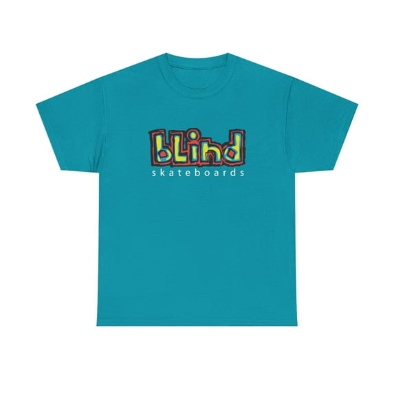 blind skateboards Vintage Logo v1 Yellow Gonz Retro Classic Skate TShirt Print - Tropical Blue / S