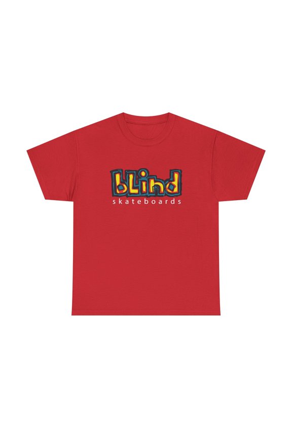 blind skateboards Vintage Logo v2 Yellow Rocco Retro Classic Skate TShirt Print - Red / L