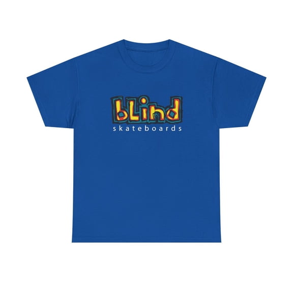 blind skateboards Vintage Logo v2 Yellow Rocco Retro Classic Skate TShirt Print - Royal / L