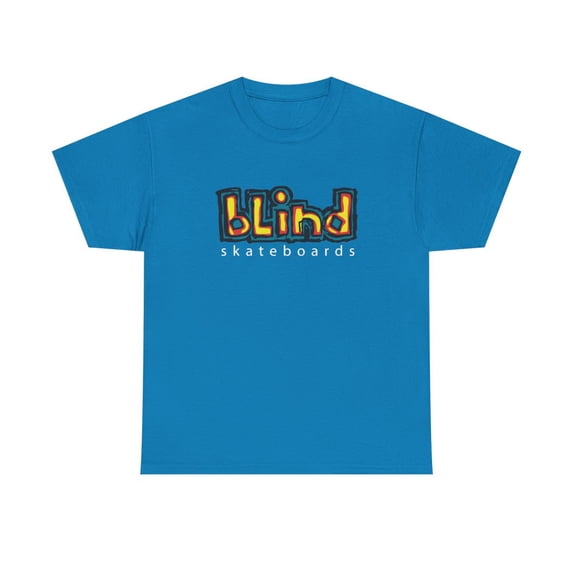 blind skateboards Vintage Logo v2 Yellow Rocco Retro Classic Skate TShirt Print - Sapphire / L
